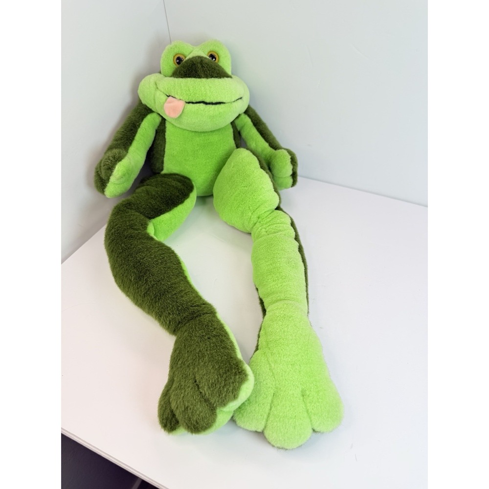 Plush Creations 1990s Croaking Green Frog Long Leg Stuffed Animal Vintage